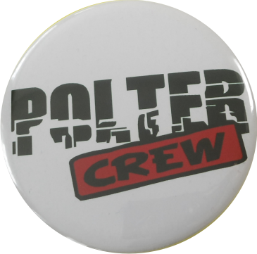 Polter Crew Button weiss /Polterabend-Button - zum Schließen ins Bild klicken